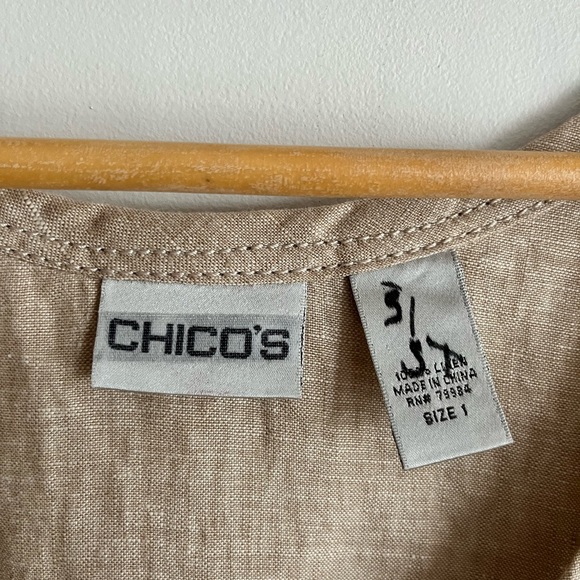 Chico’s Beige Linen Sleeveless Tie Waist Summer Dress with pockets - Picture 9 of 9
